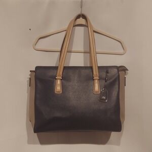 Tumi Womens Navy & Tan Embossed Leather Pavia Satchel Tote Bag A080522